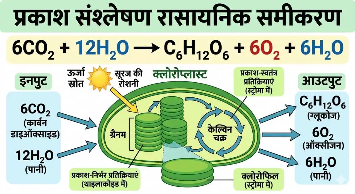 प्रकाश संश्लेषण का रासायनिक समीकरण और क्लोरोप्लास्ट संरचना