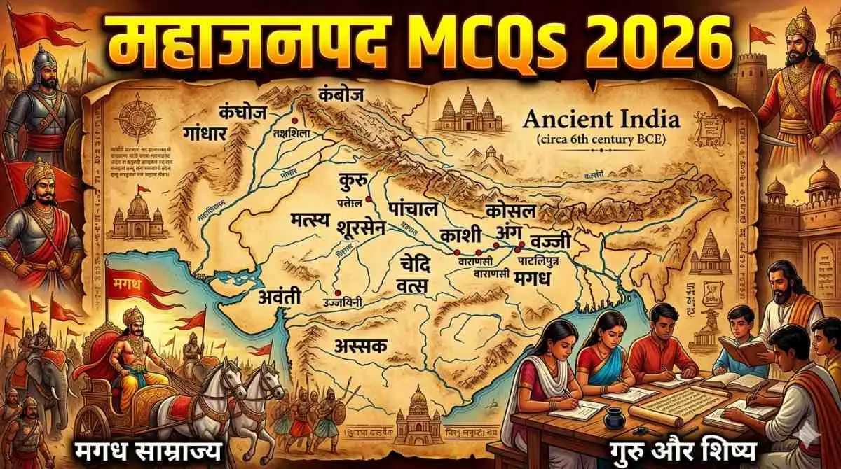 महाजनपद MCQs 2026 हिंदी में | 16 महाजनपद के महत्वपूर्ण प्रश्न उत्तर UPSC SSC के लिए