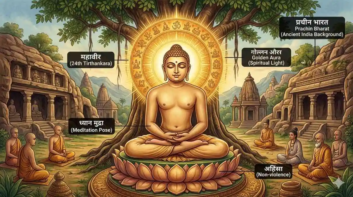 जैन धर्म के 24वें तीर्थंकर महावीर स्वामी ध्यान मुद्रा चित्र, UPSC SSC परीक्षा हेतु महत्वपूर्ण